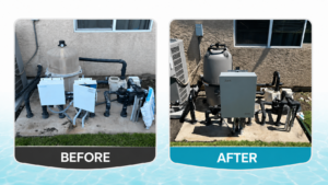 Before-and-after pool equipment repair and plumbing upgrade in Lincoln, CA