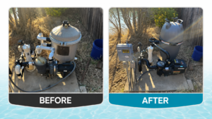 Before-and-after pool pump and filter replacement by Quality Clear Pools
